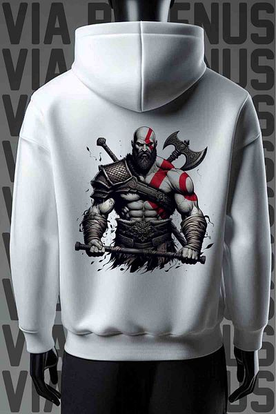 Vordevia Φούτερ Kratos 3 Thread White Hooded - Εκτύπωση Μπροστά και Πίσω