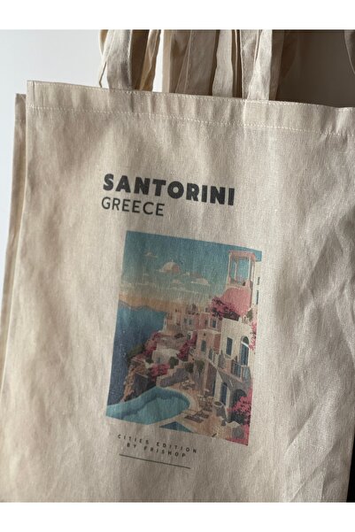 redame Şehirler Serisi Cities Series Greece Santorini Bez Çanta Tote Bag