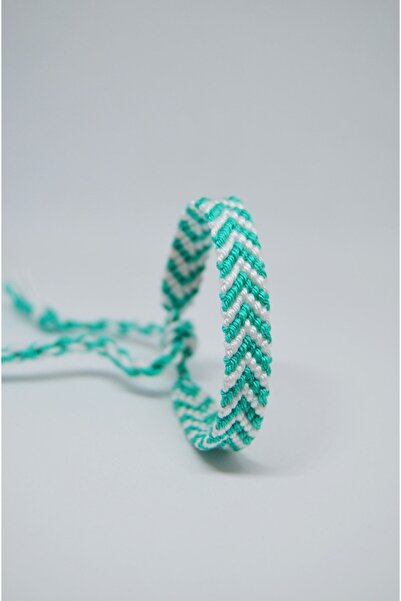 Bidüğüm Unisex Turkuaz-beyaz Örgülü Bileklik - Canlı Renkler, El Emeği, Ayarl...