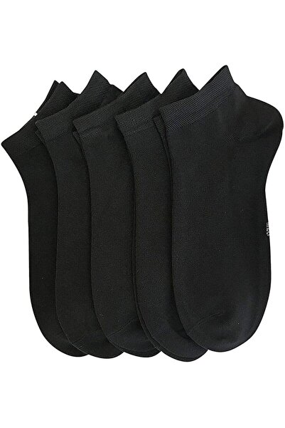 Siyah Pamuklu Unisex Bilek Boy Çorap 5 Çift