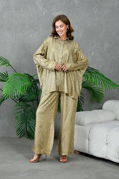 lovebox Set din două piese pentru femei, cu imprimeu coral, relaxat - cămașă și pantaloni din viscoză 306