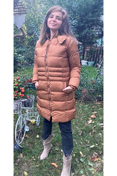 Çnru Women's Knee-length Detachable Hooded and Lined Coat