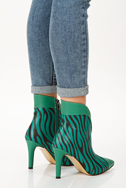 L&L Γυναικείες φανταχτερές μπότες με πράσινη μυτερή μύτη με λεπτό τακούνι