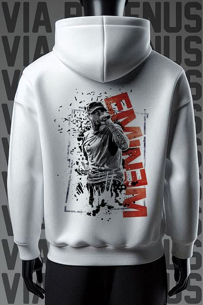 Vordevia Φούτερ Eminem 3 Thread White Hooded - Εκτύπωση και στο μπροστινό και στο πίσω μέρος