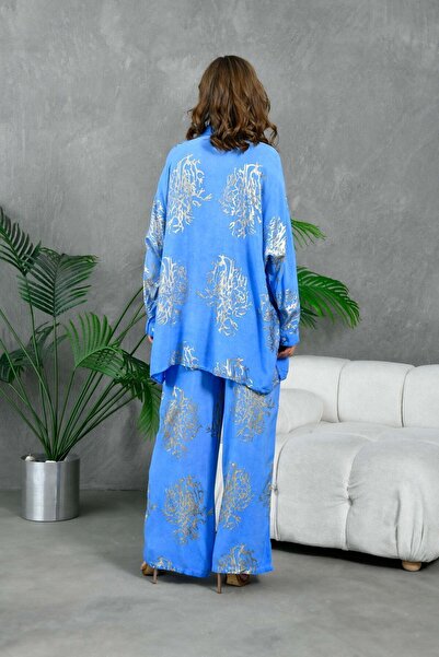 lovebox Set cămașă și pantaloni pentru femei cu imprimeu din folie - Set de două piese Viscon