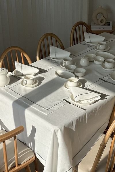creaminhome 12 SERVETS WITH SILVER STRIP