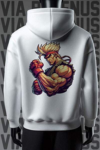 Vordevia Street Fighter bela Sa kapuljačom majica - 3 niti, širok kroj