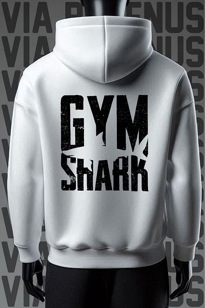 Vordevia Gym Shark 3 Thread White Hooded Sweatshirt - Front and Back Printed
