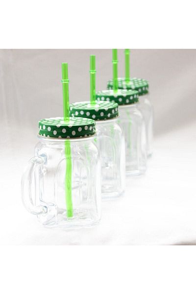 Paşabahçe Green Metal Lid with Straw and Handle Jar Cup 4 Pieces Tyc00156906261 Fma03281