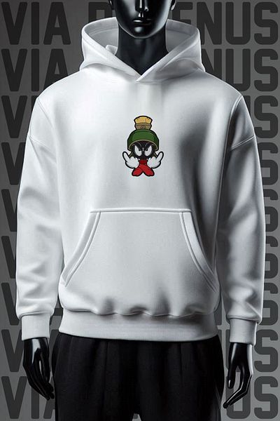 Vordevia Φούτερ Martian 3 Thread White Hooded Φαρδιά Εφαρμογή - Εκτύπωση Μπροστά και Πίσω