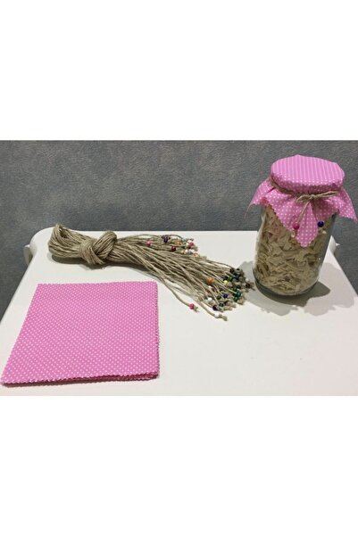 El Emeği 25 Adet Puantiyeli Pembe Kavanoz Kapağı Kumaşı (örtüsü) Ve Boncuklu ...