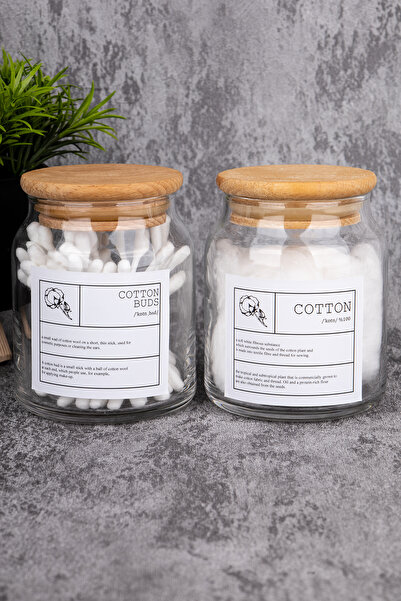 MODA OZY منظم حمام زجاجي مكون من قطعتين بغطاء خشبي سعة 300 مل