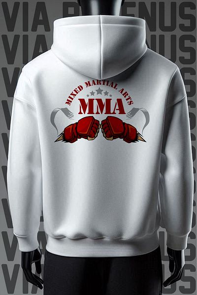 Vordevia Mma 3 Thread White Hooded Wide Fit Sweatshirt - Front and Back Printed