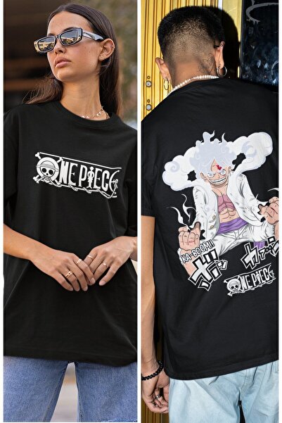 Fuddy Moda تي شيرت لوفي مطبوع من الخلف للجنسين، تي شيرت أنيمي قطعة واحدة كبير...