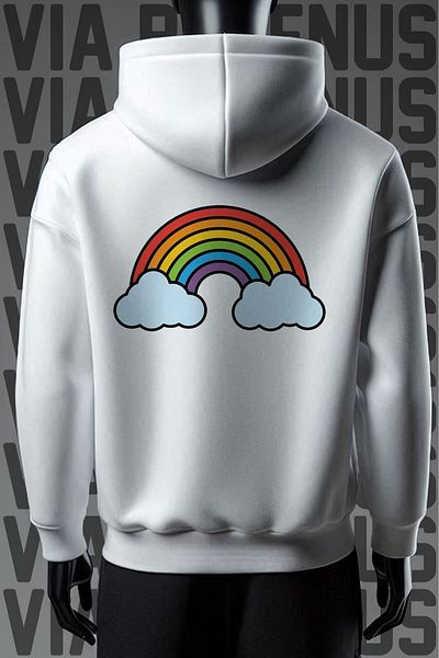 Vordevia Love Wins Front and Back Printed 3 Thread Wide Fit White Hooded Sweatshirt