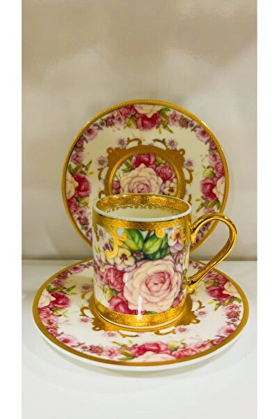 ROY KING Evimsahane Hürrem Afitap Vintage 24 K Altın Kaplama Kahve Fincan Takımı