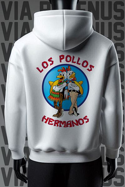Vordevia Φούτερ Los Pollos 3 Thread White Hooded - Εκτύπωση και στο μπροστινό και στο πίσω μέρος