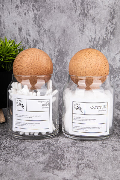 MODA OZY Borcane de bumbac de 300 ml cu 2 - Organizator de baie din sticlă cu capac cu bile