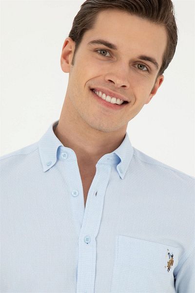U.S. Polo Assn. Cămașă cu mânecă lungă albastru deschis pentru bărbați ELIFFU BUTIKHOME