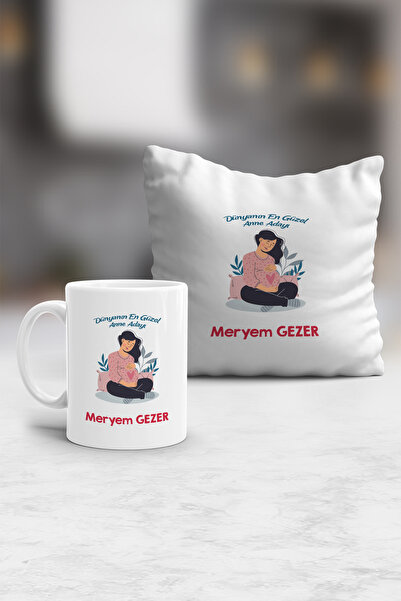 Hedizu Kişiye Özel Hamile Anne Adayı Yastık ve Kupa Hediye Seti Anneler Günü Hediyesi