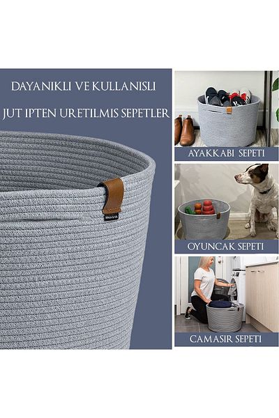 PURE MOON Home Gray Large Size Jute Basket