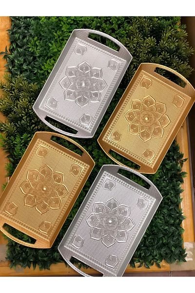 ASYA BAZAAR 32x20 Cm Patterned Painted 4-Piece Tray