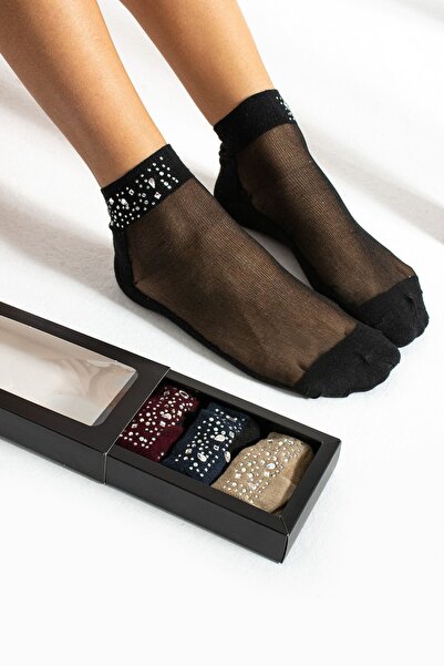 TGSocks Kadın Taşlı Çorap – 4’lü Premium Kutulu Set |