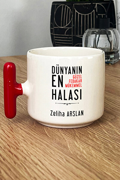 Hedizu Kişiye Özel Halaya Hediye Kupa Bardak T Kulplu Kırmızı Halaya Doğum Gü...