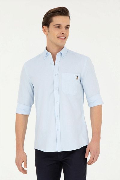 U.S. Polo Assn. Cămașă cu mânecă lungă albastru deschis pentru bărbați ELIFFU BUTIKHOME