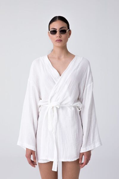 SHEISMONO Kimono de muselina alb