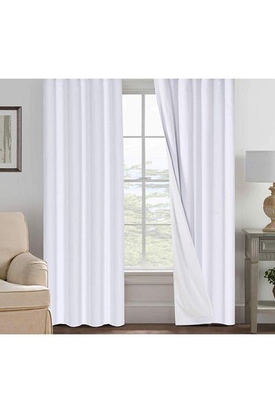 Pyramid Home Thermal Layered Linen Curtain - Blackout Blackout, White Background, Pleatless Single Wing
