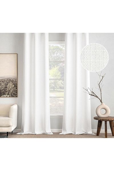 Pyramid Home 1. Quality Linen Background Curtain - Snow White, Pleatless Cornice, Single Wing