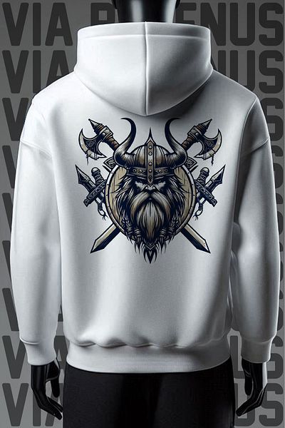 Vordevia Φούτερ Warrior 3 Thread White Hoodie με φαρδιά εφαρμογή - Μπροστινό και πίσω τύπωμα