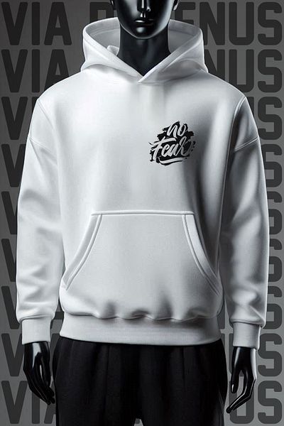 Vordevia Φούτερ No Fear White Hoodie - 3 νήματα, φαρδιά εφαρμογή, εμπρός και πίσω στάμπα
