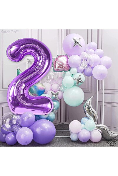 SURPRISE PARTY STORE 2 Rakam Balon Mor Renk Folyo Balon 100cm 40inç Helyum Balon 2 Yaş Balon Mor Renk 2 Sayı Balon