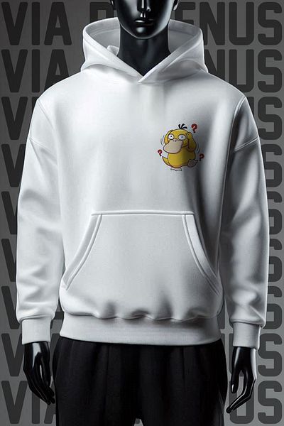 Vordevia Широк суитшърт с качулка и шарка Psyduck - 3 прежди бял