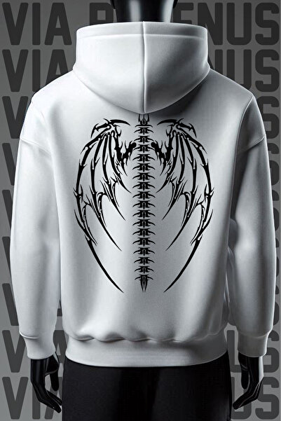 Vordevia Hanorac cu glugă albă, cu imprimeu în față și în spate, cu 3 fire