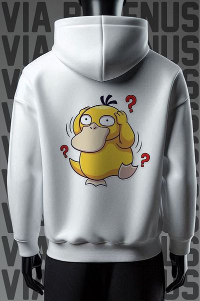 Vordevia Широк суитшърт с качулка и шарка Psyduck - 3 прежди бял