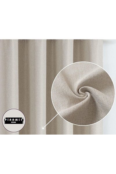 Pyramid Home Light French Beige Natural Linen Background Curtain with Pleatless Cornice Extrafor Drawstring 1stQuality Linen Backboard
