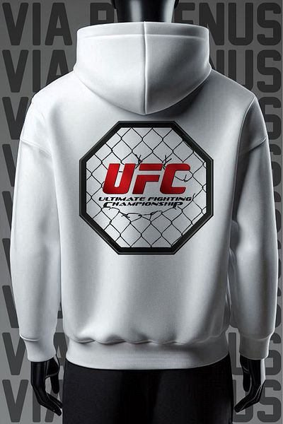 Vordevia Ufc Lattice Printed 3 Thread Wide Fit White Hooded Sweatshirt
