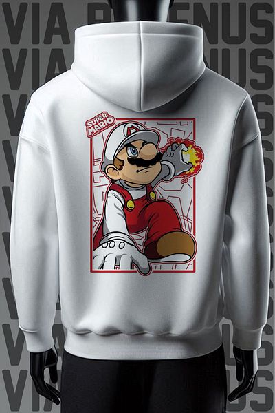 Vordevia Бял суитшърт с качулка и принт Super Mario 3 Thread