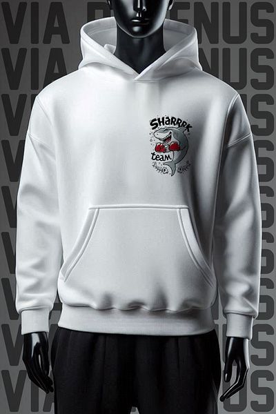 Vordevia Φούτερ Shark Team White Hooded - 3 νήματα, φαρδιά εφαρμογή