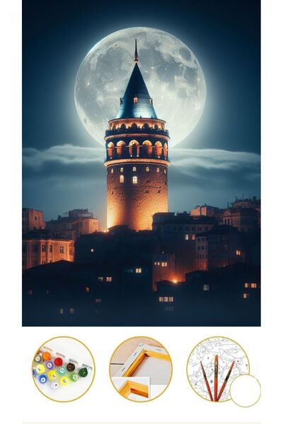 Puzzle Sayılarla Boyama 35x50 Cm Tuval Çerçeeli Gerilmiş Boya Fırça Hediyeli