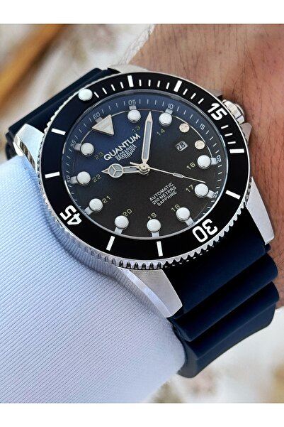 Quantum Otomatik Mekanizmalı Safir Cam 20 Atm Su Geçirmez Silikon Kordon Çeli...