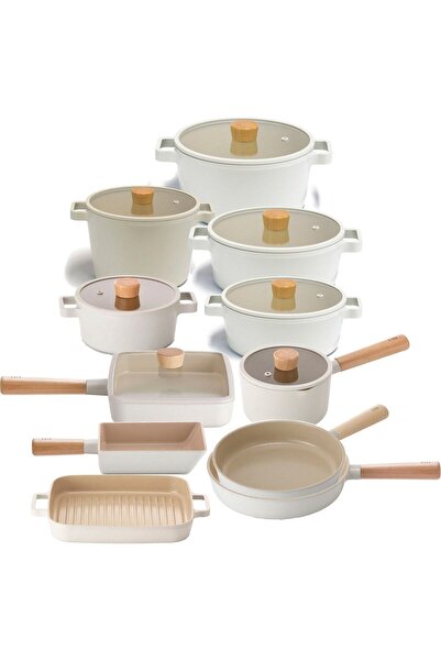 NEOFLAM Fika Alüminyum Döküm Cam Kapaklı 18 Parça Tencere & Tava Seti 15T16S1...