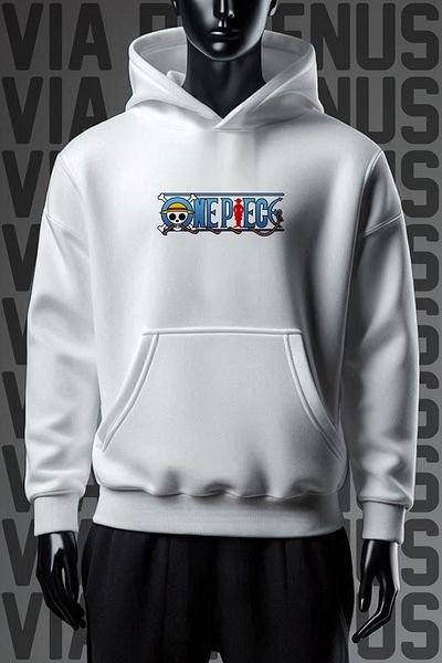 Vordevia Φούτερ One Piece White Hoodie - 3 νήματα, φαρδιά εφαρμογή, εμπρός και πίσω στάμπα