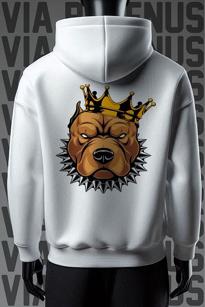 Vordevia Φούτερ Pitbull 3 Thread White Hooded - Εκτύπωση και στο μπροστινό και στο πίσω μέρος
