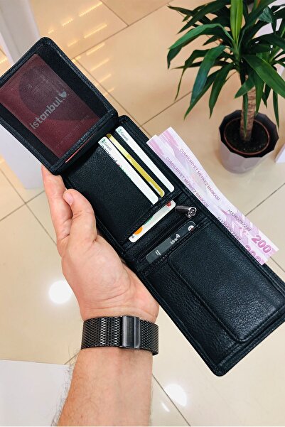 derius Jack Siyah Fermuar Bölmeli Hakiki Deri Kişiye Özel İsim Baskılı Erkek Cüzdanı(Bozuk Para Bölmeli)