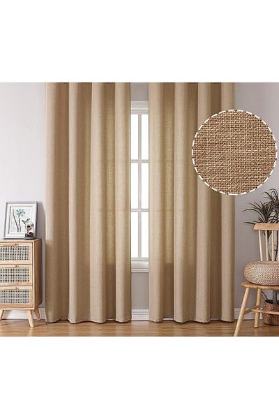Pyramid Home Natural Linen Background - Cappuccino, Non-Pilling and Cornice Single Wing 1stQuality