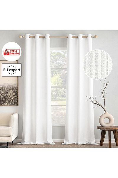 Pyramid Home Natural Linen Rustic Snow White Eyelet Tight Ring Curtain